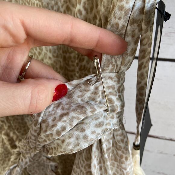 Olivaceous S Cream Boho Animal Print Belted Tassel Ruffle Flowy Mini Dress - Picture 10 of 10